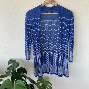 Nic + Zoe Blue & White Open Front Cardigan Size XS